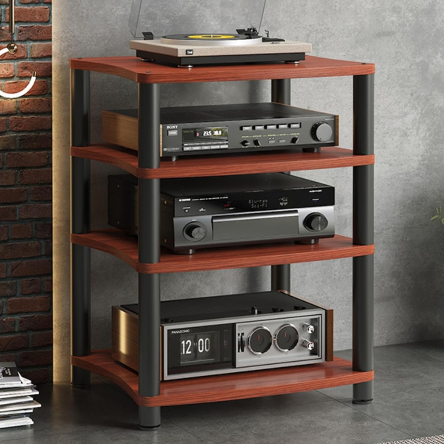 SOBS 4-Tier AV Media Cabinet Stand Component Cabinet, CD Player Stand and Stereo Equipment Rack Audio Tower with Wooden Shelves for Home/Office/Theater (Color : A)