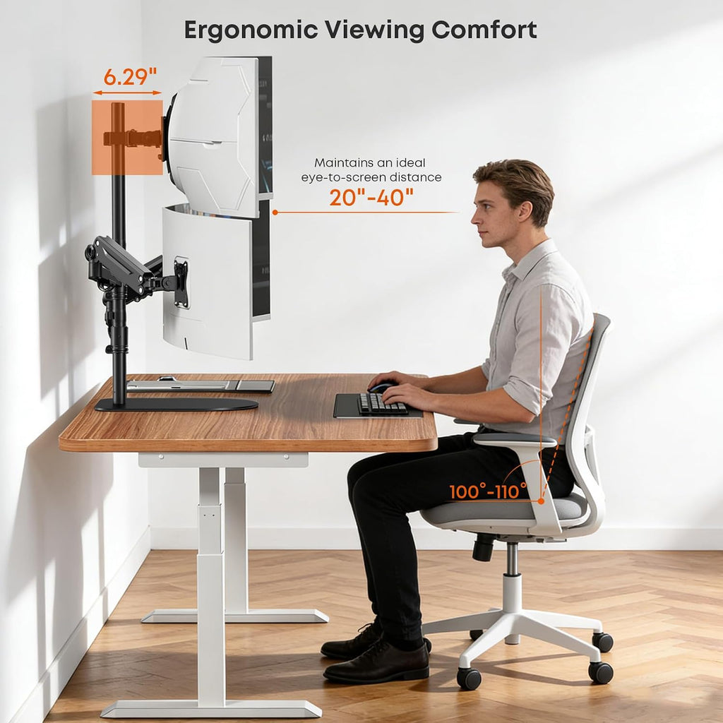 Triple Monitor Stand Up to 49 inches,Fully Adjustable Triple Monitor Mount with Gas Spring,Free Standing 3 Monitor Desk Stand Mount with Base and Cable Management,Holds 44 lbs,Black