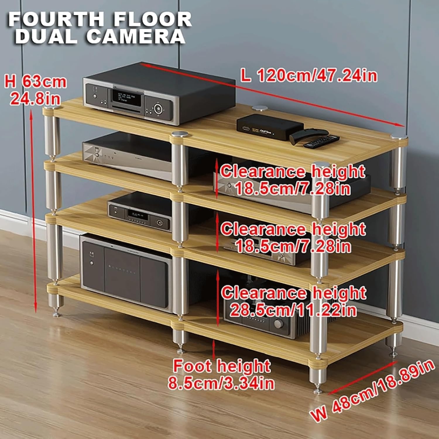 Stereo Stands Modern Audio Rack Tower AV Media Stand Wooden Tiered Shelves 2 Tier,3 Tier,4 Tier Audio Rack Shelf AV Media Player Stand(Black,4 Tier)