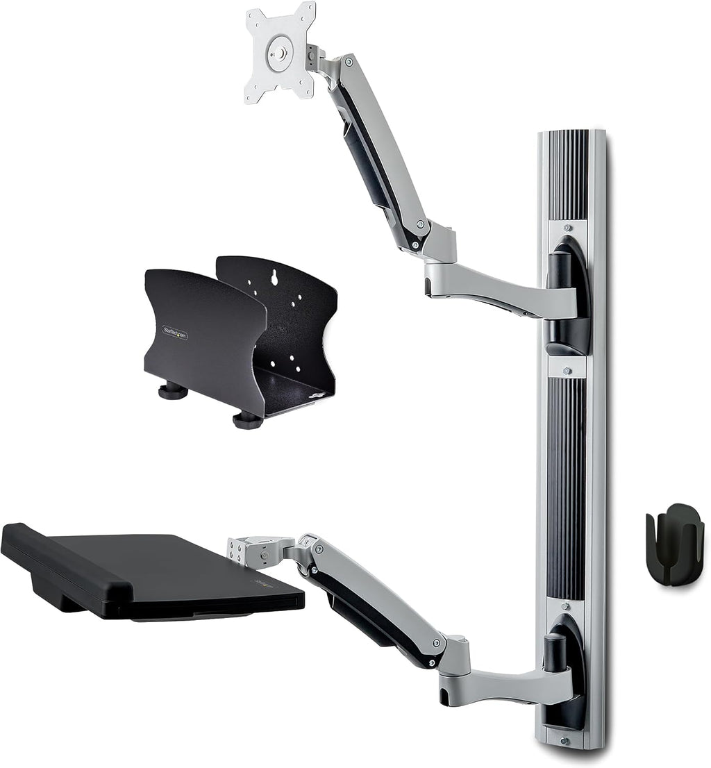 StarTech.com Wall Mount Workstation, VESA Mount for 32' Monitor (22lb/10kg), Fully Articulating Monitor Mount & Keyboard Tray, TAA
