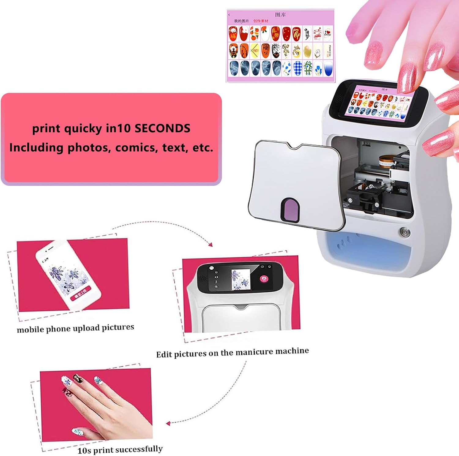 3D Smart Automatic Nail Printer Machine, Commercial Nail printerSupport WiFi/DIY, 10 Seconds Painting, for Kid/Nail Studio/Manicurist/Nail Lovers