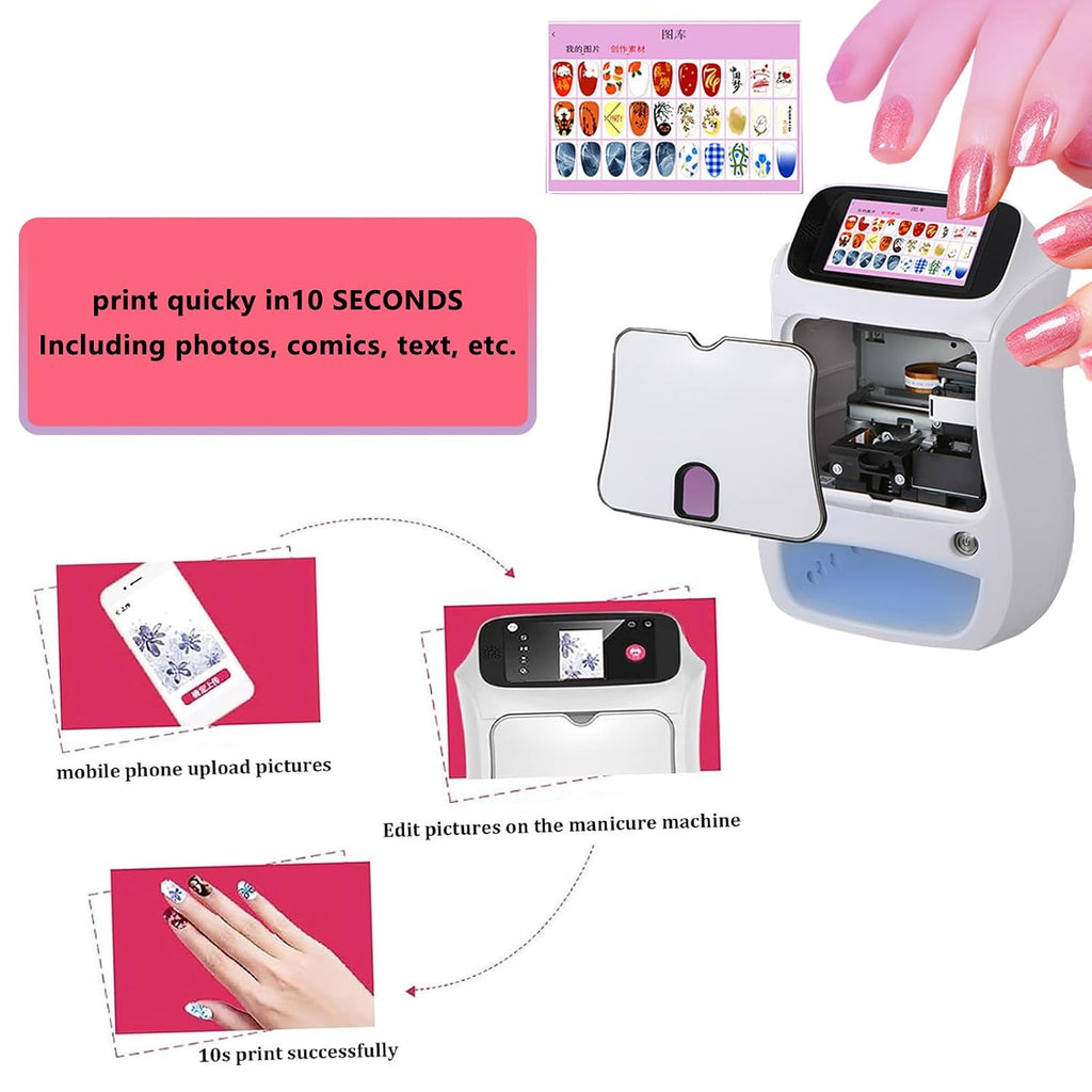 Digital Mobile Nail Art Printer, 3D Nail Printer Nail Art Printer Digital Intelligent Nail Art Printer for Kids/Nail Salon/Manicure/Nail Lovers