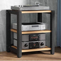 AV Media Stand, 2/3/4/5-Tier Audio Rack with Adjustable Shelf, Entertainment TV Shelves, Floor-Standing Stereo Cabinet Corner Shelf, Metal Storage Frame(Natural,3 Tier 60x50x64CM)