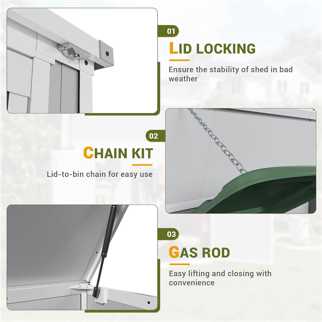 UDPATIO 41 Cu.Ft Horizontal Storage Shed Outdoor, Weatherproof Resin Storage Shed with Floor Thickened, Gas Spring, Lockable Doors for Trash Can Storage, Tools, Lawn Mower, for Patio,（Light Grey）