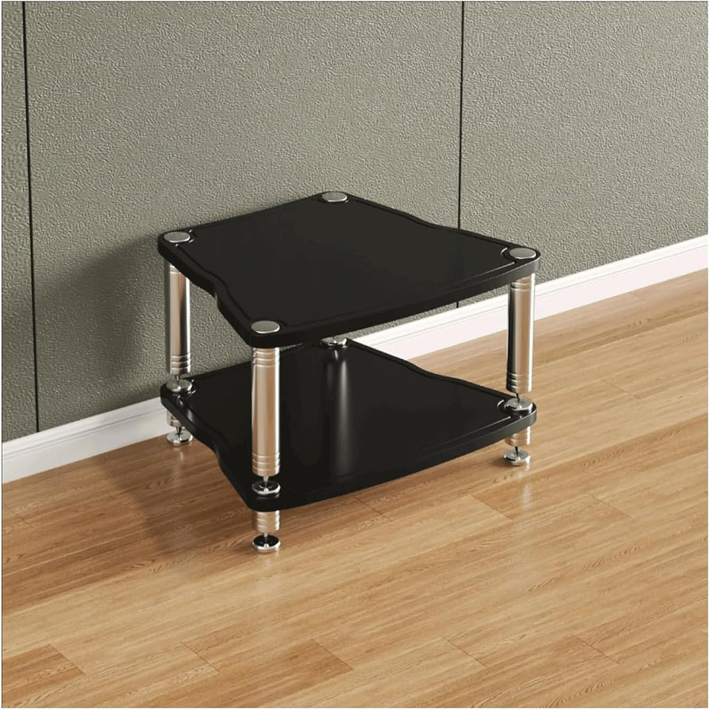 Audio Rack Stainless Steel Stereo Rack Audio Equipment Rack Audio Stereo Shelf Wooden Open with Shock-Absorbing Feet HiFi Rack(Nero,2 Tier)