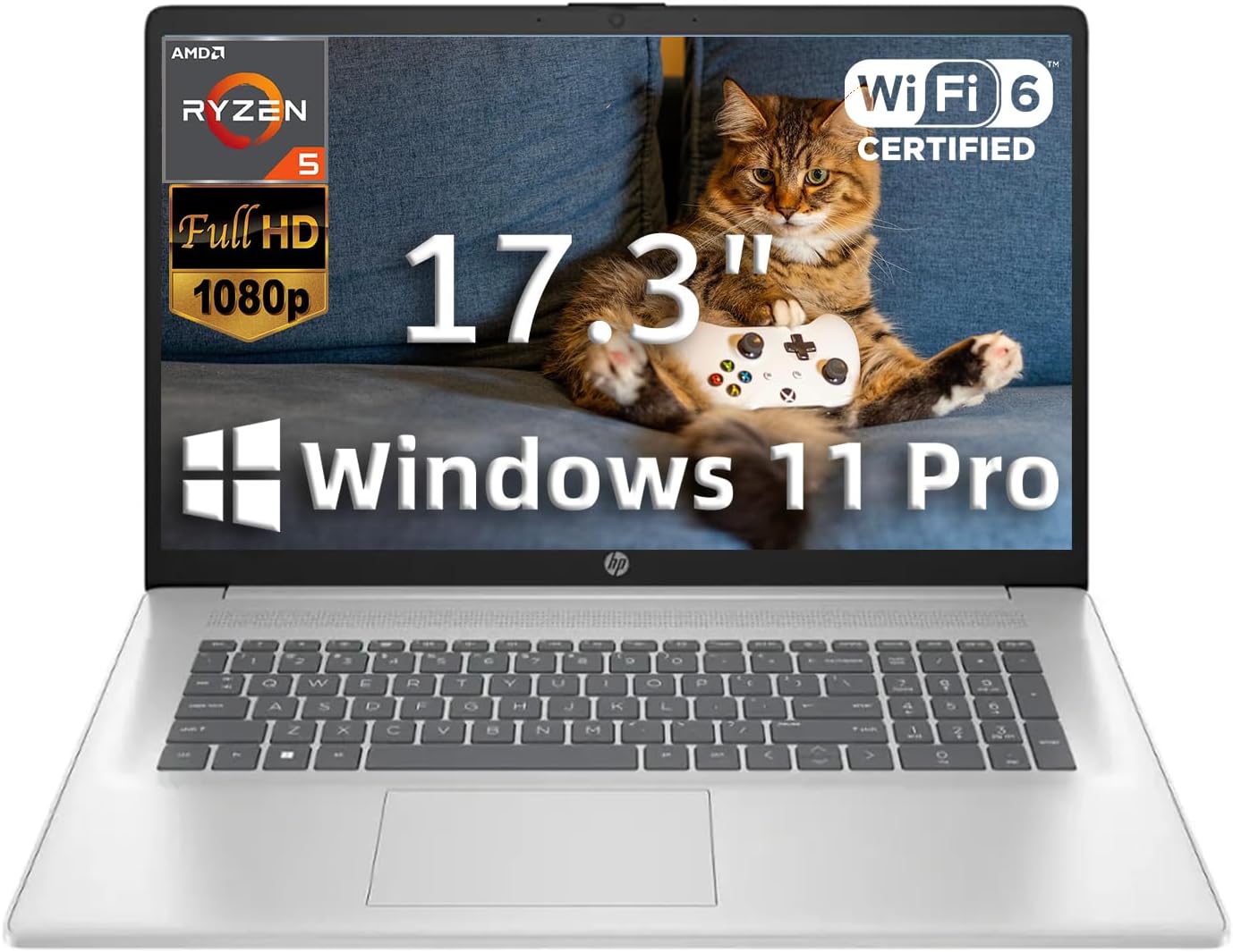 HP 17.3' Business Student Laptop | AMD Ryzen 5 7430U | FHD (1920 x 1080) IPS Display | Wi-Fi 6 | Win 11 Pro | 16 GB RAM | 512GB SSD | Natural Silver