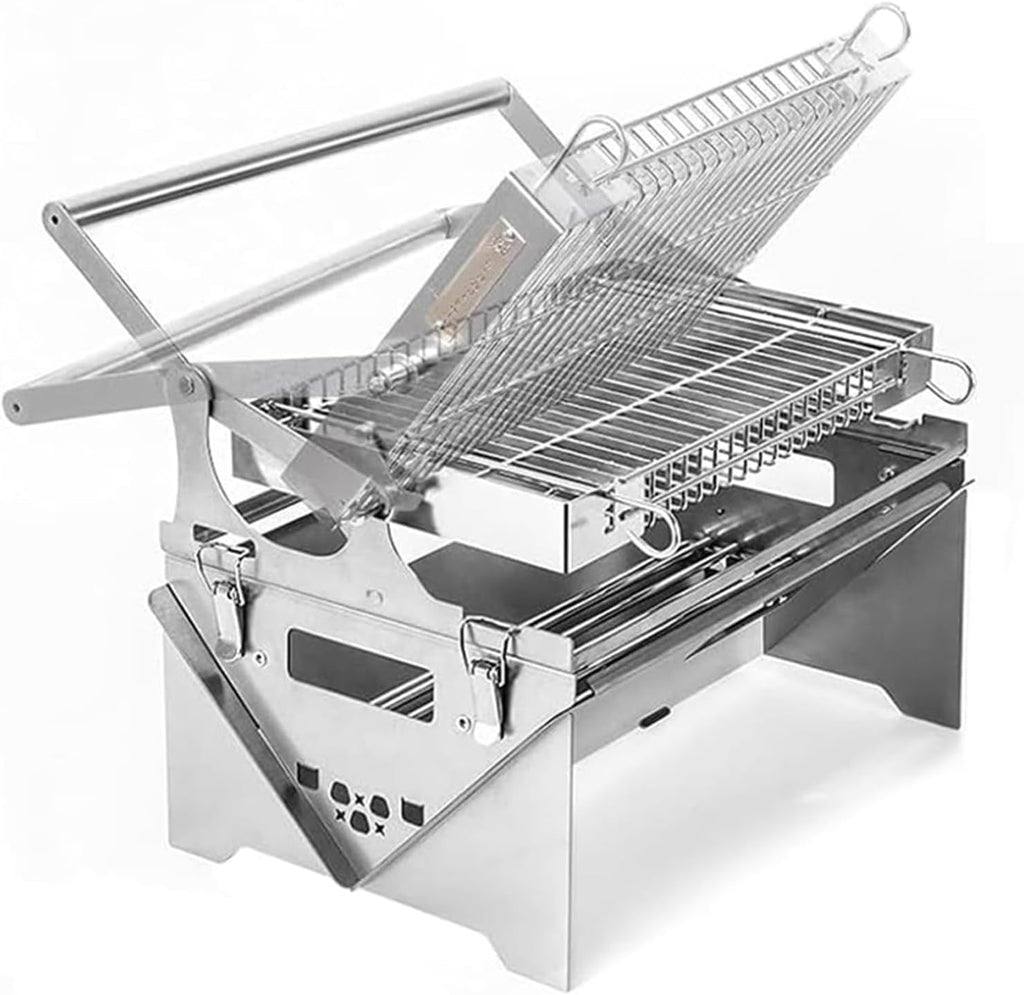 Rotating Charcoal Grill,Stainless Steel Flipping Barbecue Grills,Portable Camping Charcoal BBQ Grill for Outdoor Picnic Yard Party