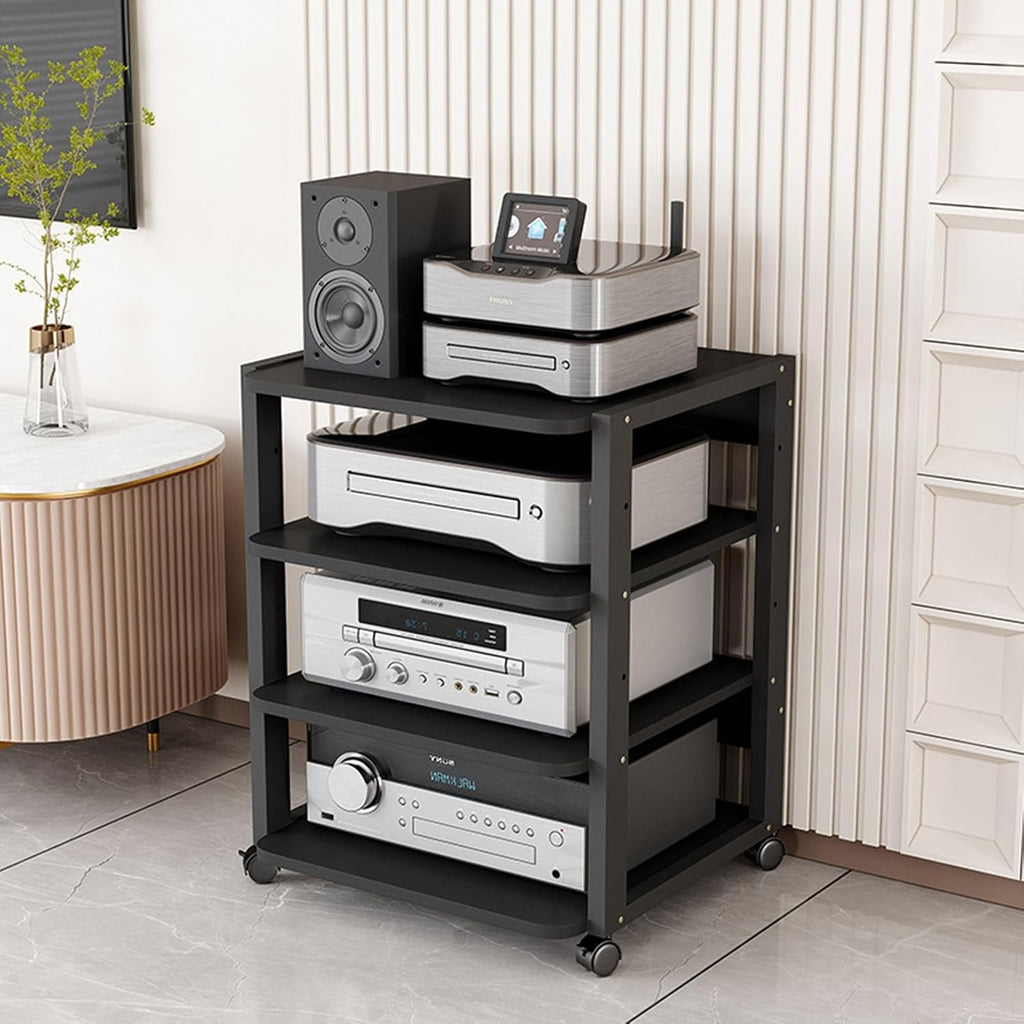 Entertainment Center for TV, Audio Video Components, Stereo Equipment, Gaming Consoles - Media Stand with Open Storage Shelves for Streaming Devices