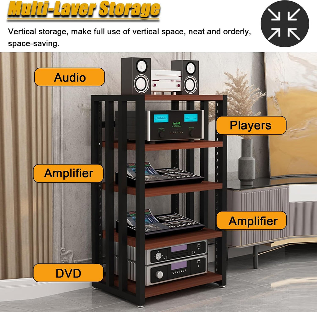 3/4/5-tier Shelves Audio Video Media Stand Cabinet, Modern Stereo Record Player Equipment Rack for Restaurant/Classroom/Bedroom/Conference Room, Height-Adjustable Shelf, Vertical Floor(5 Tier Black Bo