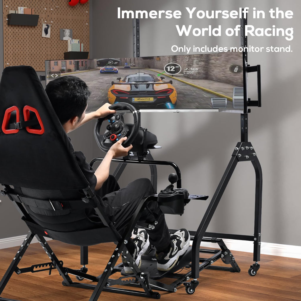 Anman Ultra-stable Triple Monitor Stand for Racing Simulator Cockpit 27-32 Inch Heavy Duty Triple Screen Mount With Casters and Punk Design