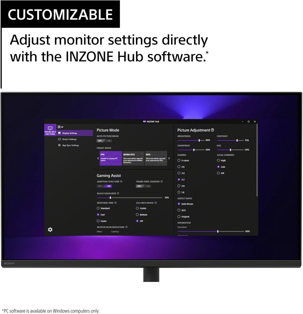 Sony INZONE M9 II 27' 4K UHD (3840 x 2160) 160Hz Full Array LED 1ms GtG NVIDIA G-SYNC Gaming Monitor, DisplayHDR 600, Built-in Speakers, DisplayPort 2.1 (UHBR10) /VRR HDMI 2.1-3 Year Limited Warranty