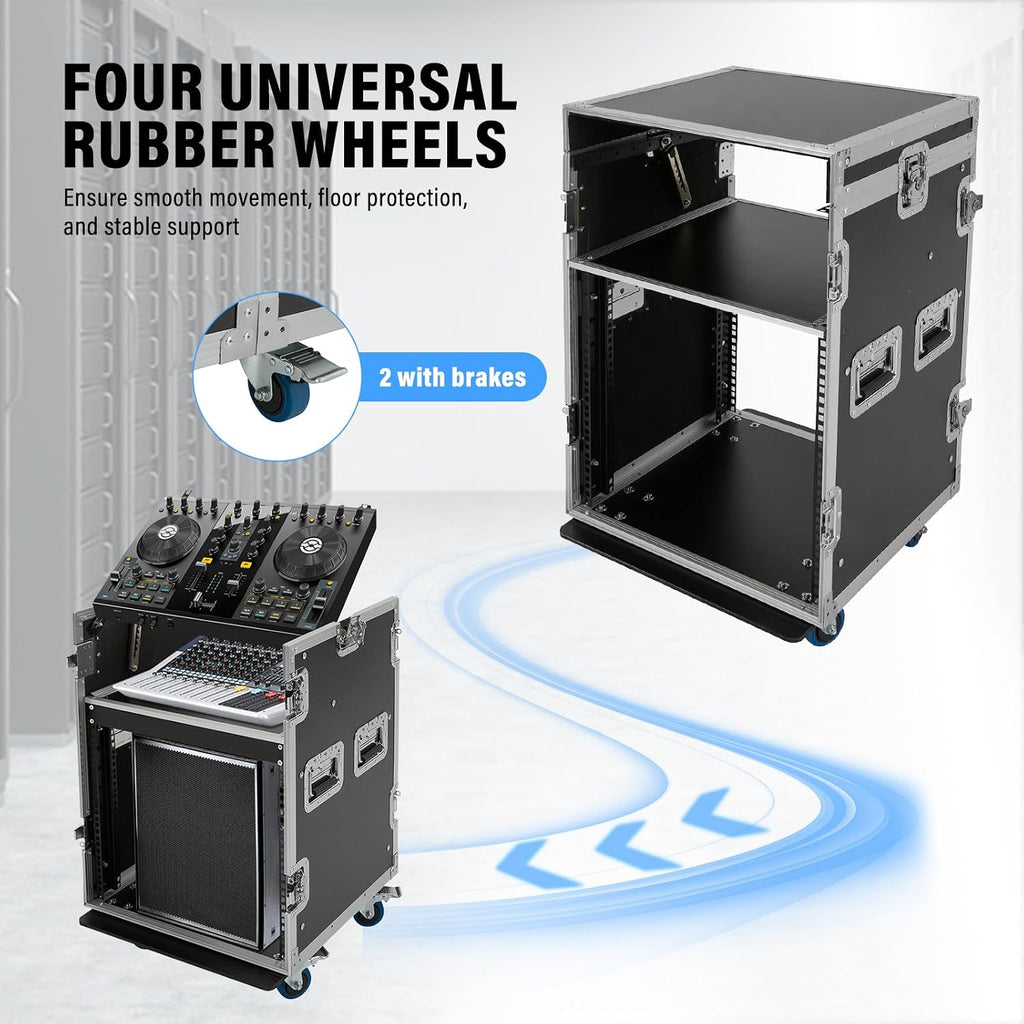 PA DJ Rack Case, 10U PA DJ Cabinet Heavy Duty Mobile Studio Equipment Cabinet with 4 Wheels Removable Design Network & Stereo Rack Component Rack Cabinet Recording Studio Racks for Storing