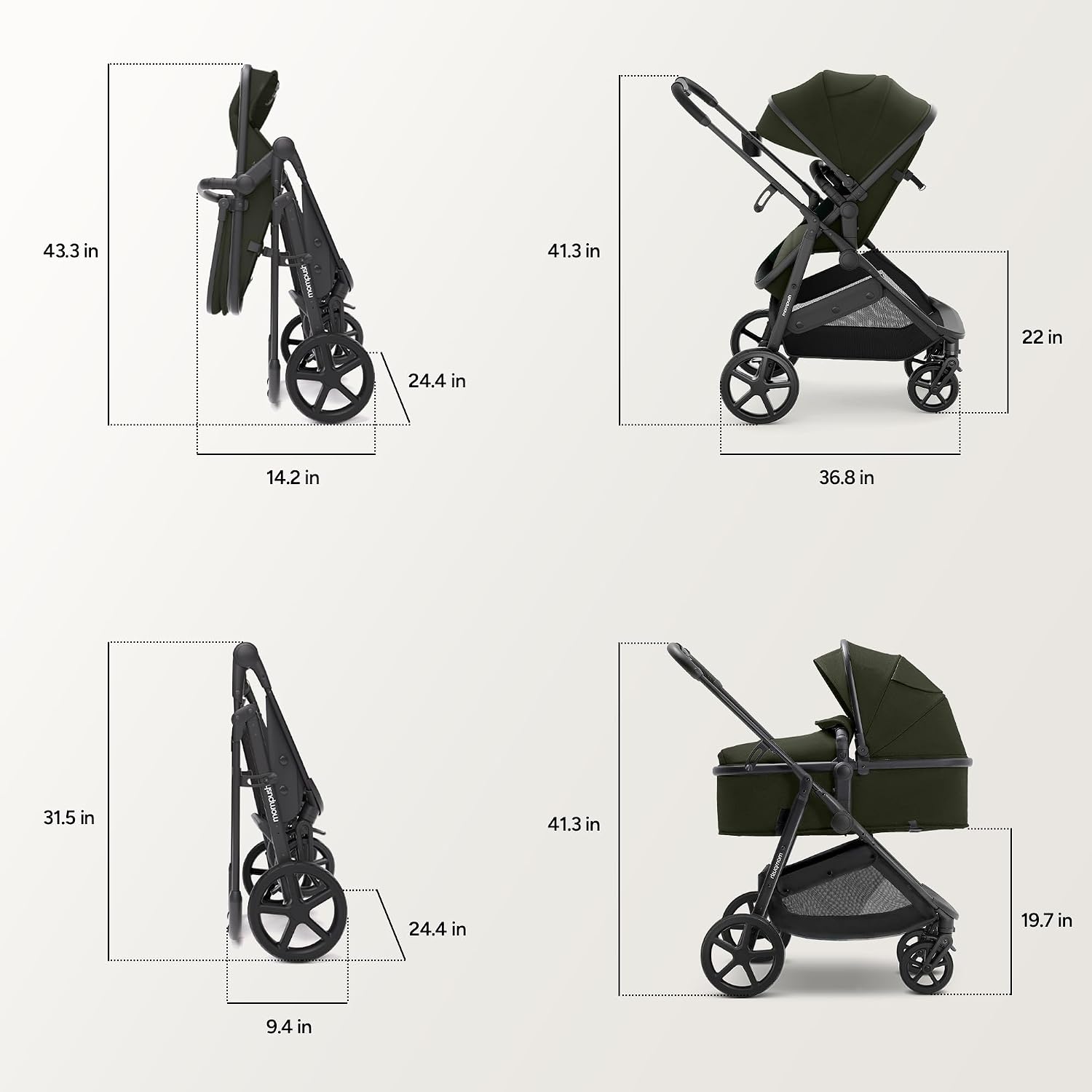 Mompush Wiz 2 in 1 Baby Stroller with Infant Pramette Mode, One Hand Fold Convertible Newborn to Toddler Stroller with Reversible Seat and Large UPF 50+ Canopy