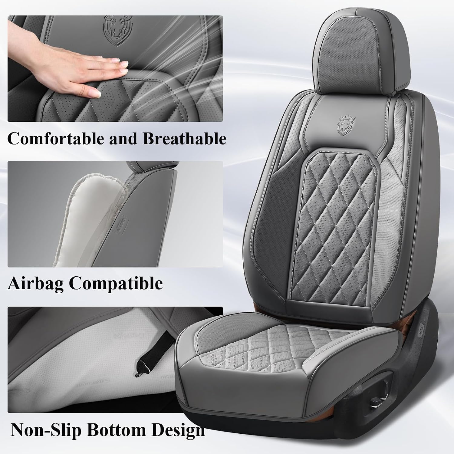 Coverado Car Seat Covers Full Set, Luxury Faux Leather Seat Covers for Cars, Waterproof Car Seat Protector, Gray Car Seat Cover, Universal Automotive Seat Covers Fit for Most Sedan SUV Trucks