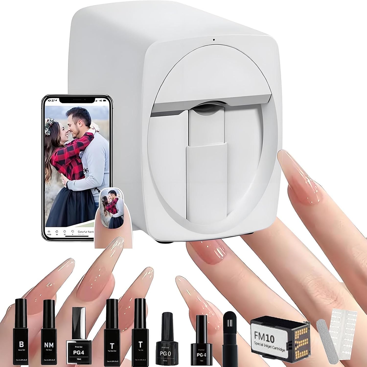 Nail Printer Nail Art Machine | Upgrade Portable 3D Nail Painting Machine W/Multiple Accessories1000+ DesignsSmart DIY Art Fingernail Printer Machine for Home Nail Salon Cute Girls Women White