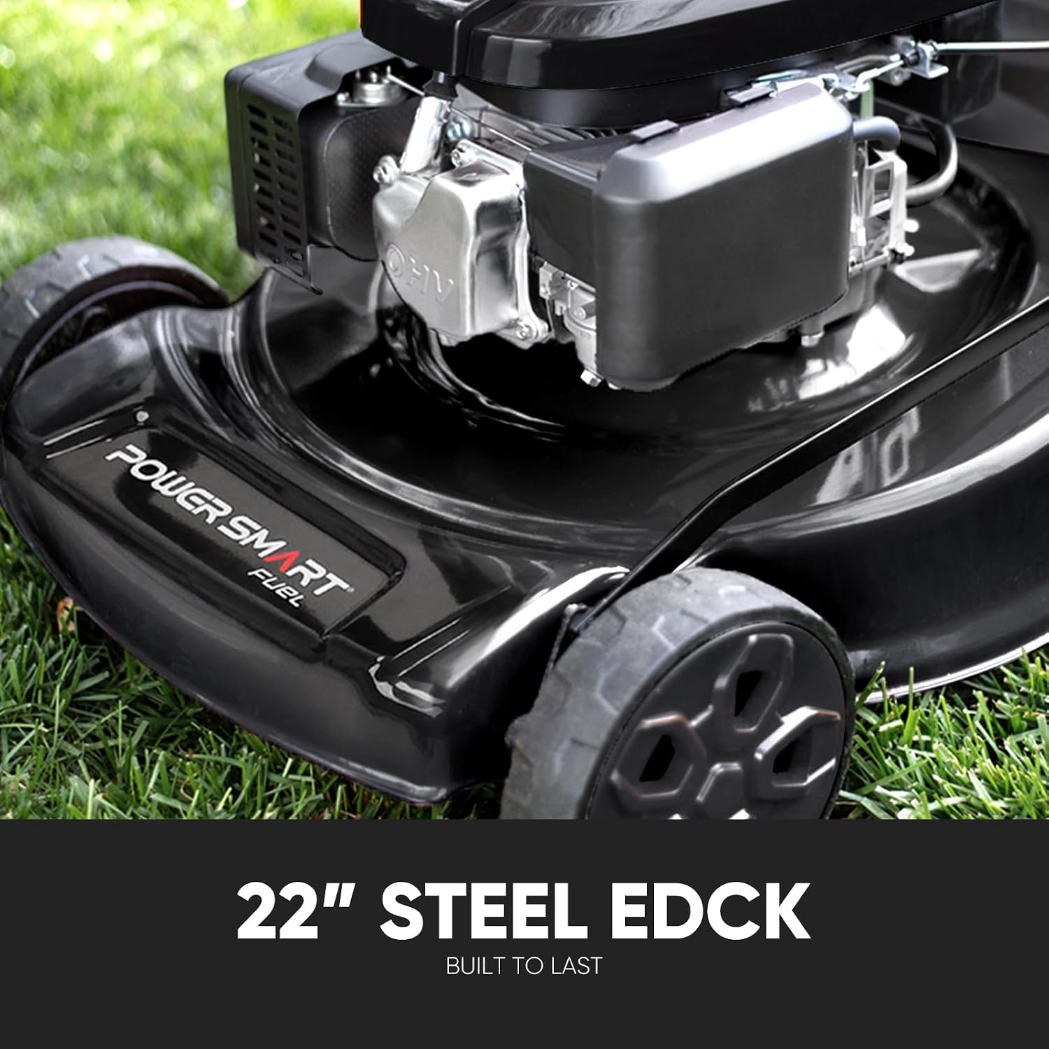 PowerSmart 22-Inch Self Propelled Gas Lawn Mower, 170cc OHV Engine, 3-in-1 Mulch/Bag/Side Discharge, Steel Deck, 6 Height Adjustment, Black