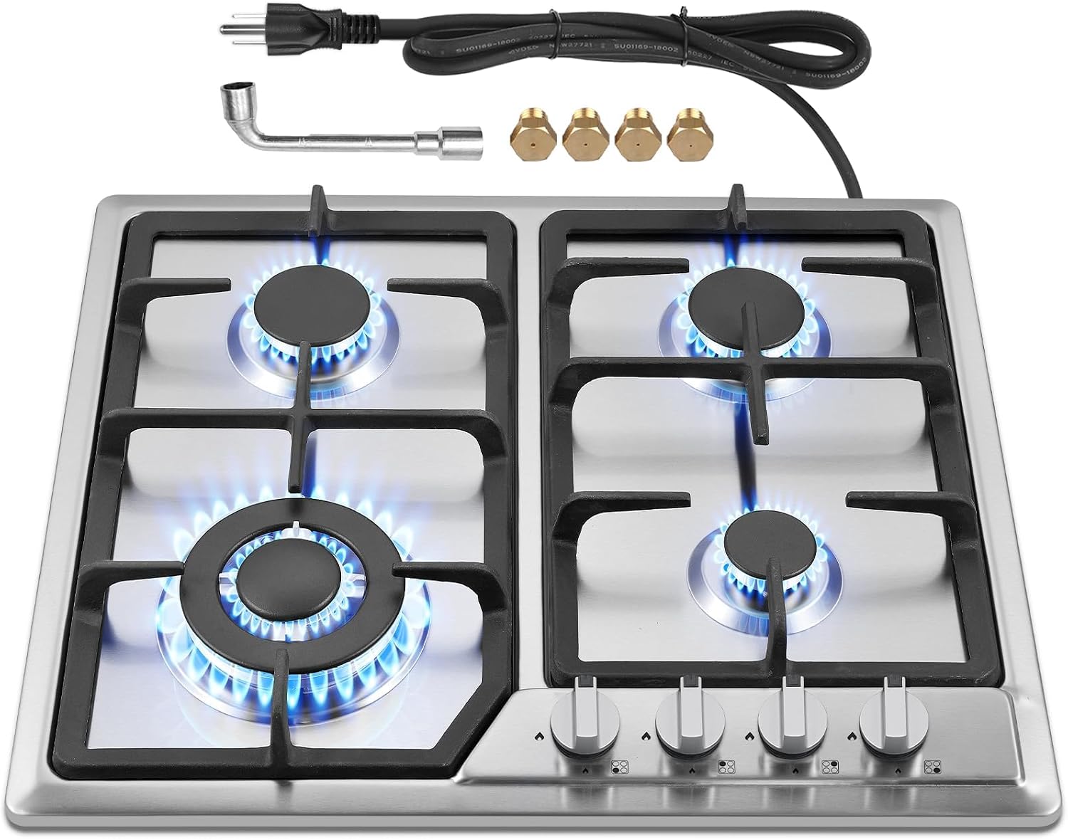 Gas Stove 4 Burners 24in Gas Cooktop, Propane Gas Cooktop Gas Hob 4 Burners for RVs, Motor Homes, NG LPG Convertible Gas Stovetop