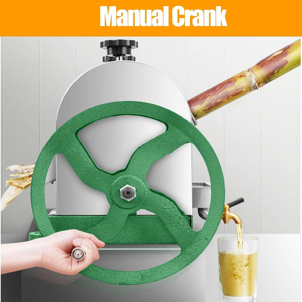 TECHTONGDA Manual Sugar Cane Juice Machine, Stainless Steel Sugarcane Press Juicer, Commercial Ginger Press Extractor with Handwheel & 2 Peeling Knives for Homes Shops