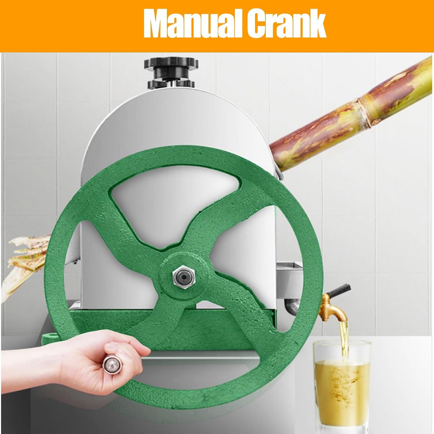 TECHTONGDA Manual Sugar Cane Juice Machine, Stainless Steel Sugarcane Press Juicer, Commercial Ginger Press Extractor with Handwheel & 2 Peeling Knives for Homes Shops