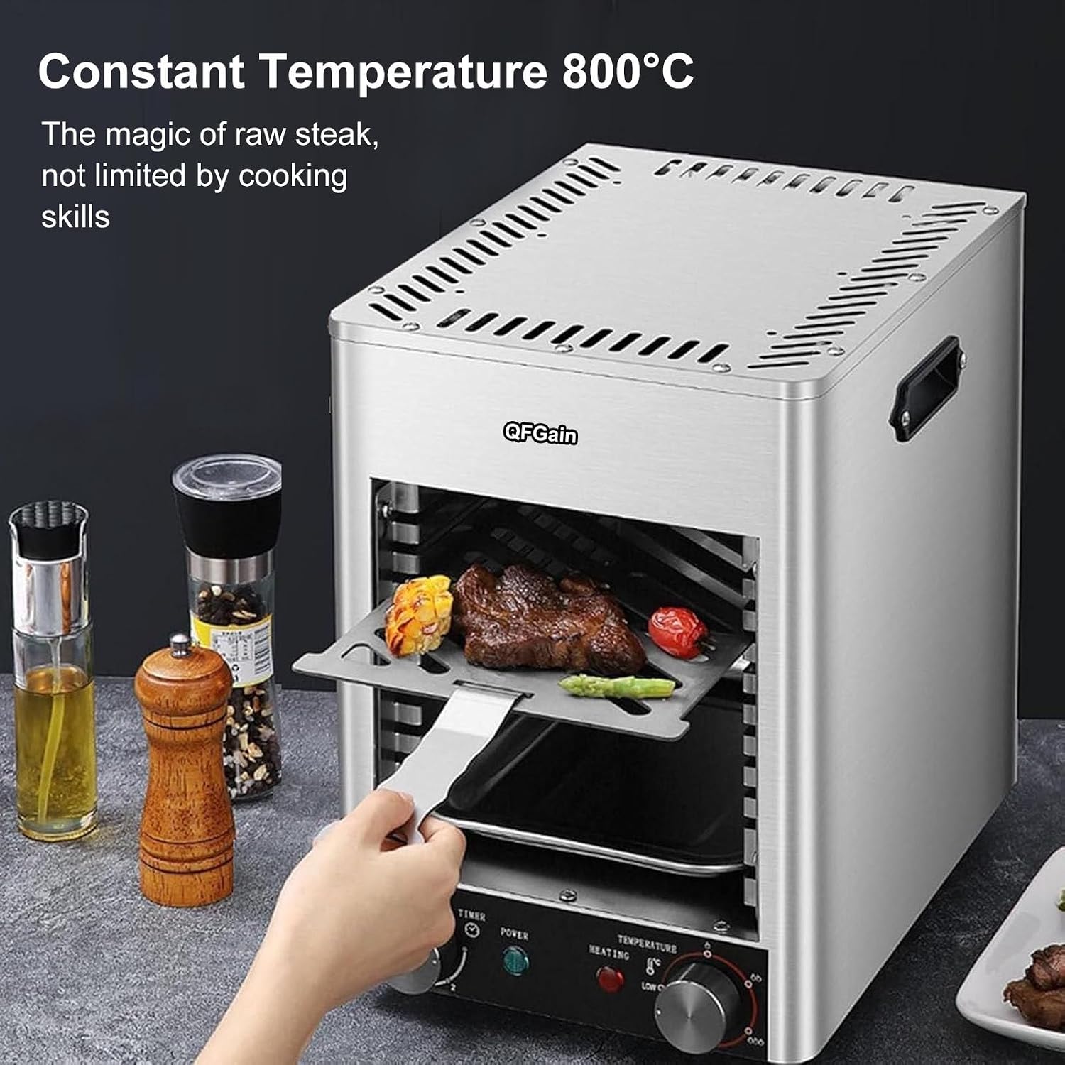 1700W Electric Steak Broiler, Indoor Commercial Steak Grill, Automatic Steak Smoker Broiler, Toaster Oven Microwave Combo, Air Fryer Oven, Time Temp Adjust-110v