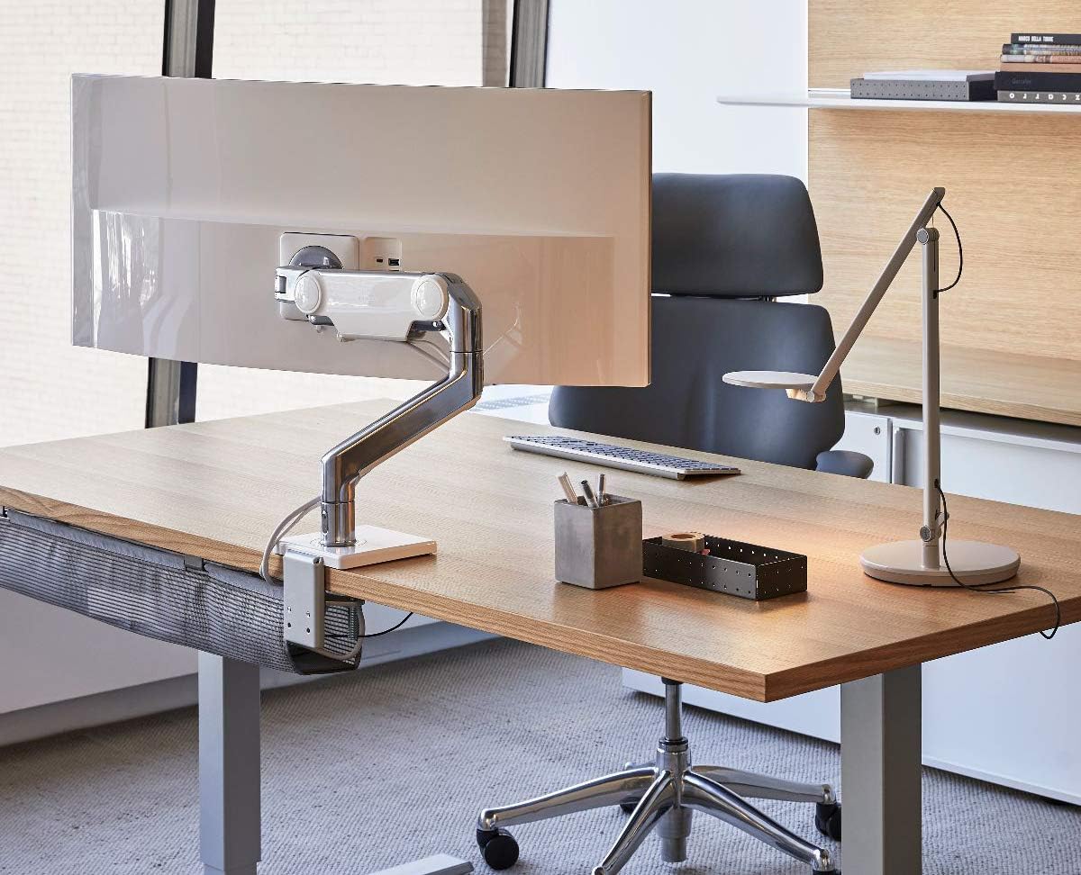 Humanscale M10 Adjustable Heavy Duty Monitor Arm with Angled/Dynamic Links - Two Piece Clamp Mount - Polished Aluminum M10CMWBTB