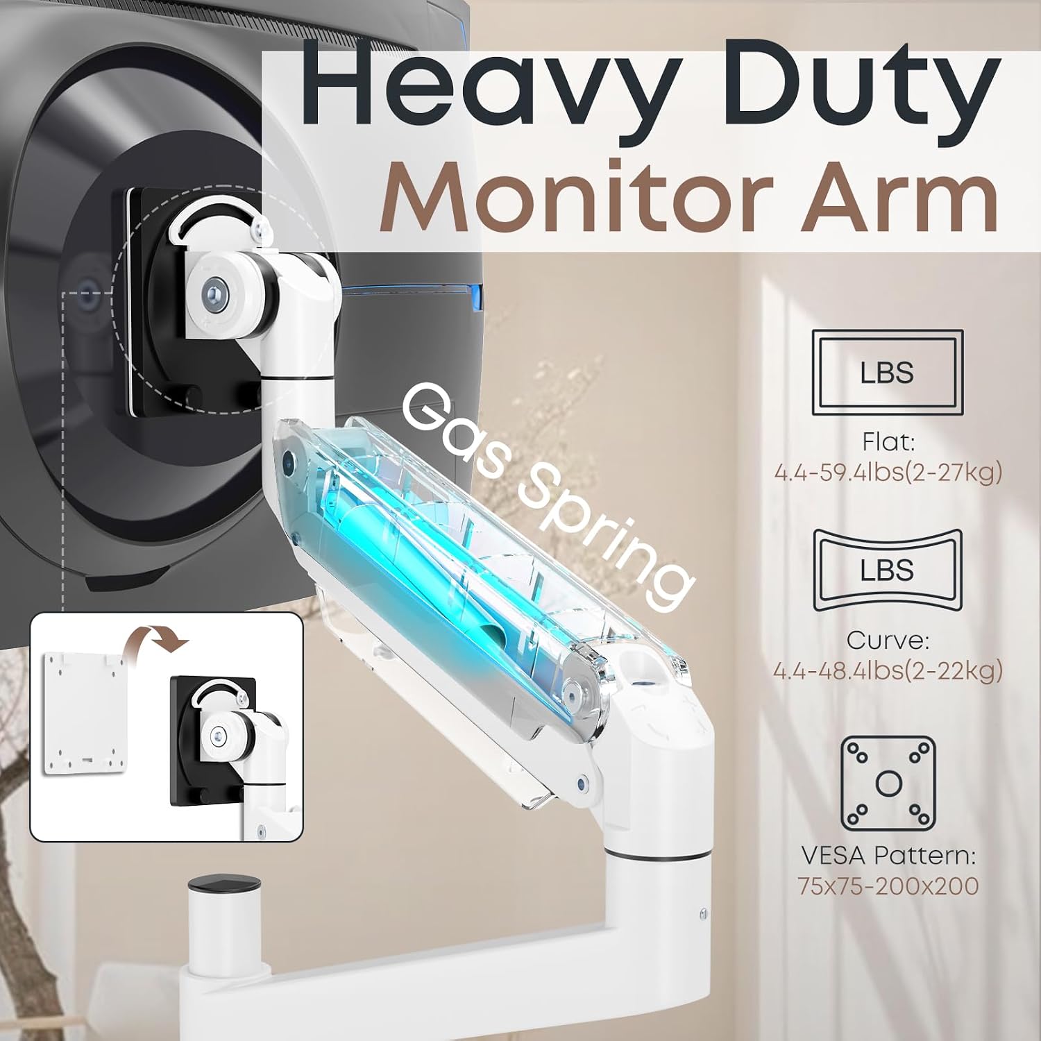 24-57 inch Dual Vertical Monitor Mount, Heavy Duty Monitor Arm for 2 Monitors, up to 59.4 lbs, Extra Tall/Wide Adjustable, Premium Aluminum Dual Monitor Desk Mount, VESA 75x75-200x200 mm, White