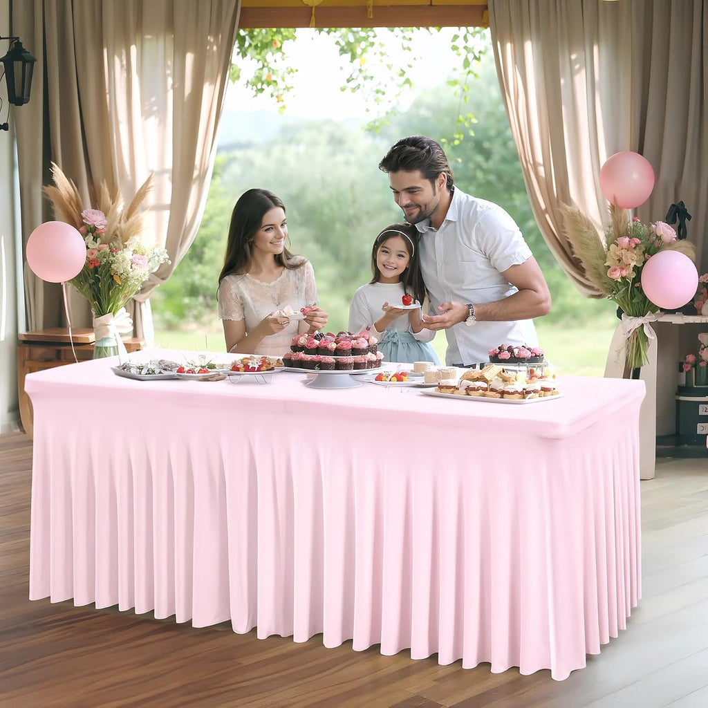 6 Packs Baby Pink Spandex Tableclothes for 8 Foot Rectangle Table, Spandex Table Covers 8FT Stretch Table Skirts Rectangle Wrinkle Free Fitted Table Cover for Event, Wedding, Banquet & Parties
