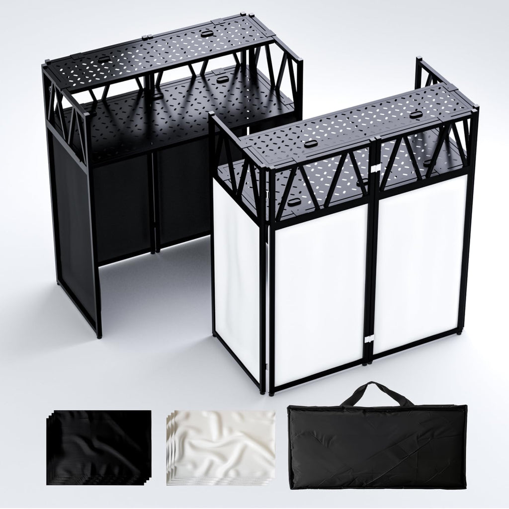 RDCMKL DJ Table Stand Portable booth, Foldable DJ Stand, Heavy-Duty Adjustable Height DJ Facade Booth, Easy to Assemble, Stylish, Convenient to Store and Transpor