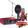 Rode NT1 Signature Red Cardioid Condenser Mic Bundle with Focusrite Scarlett Solo 4G, MS7701B Tripod, and 6m Red XLR — XLR Studio Mic for Singing, Vocal Recording, Streaming, Content Creation