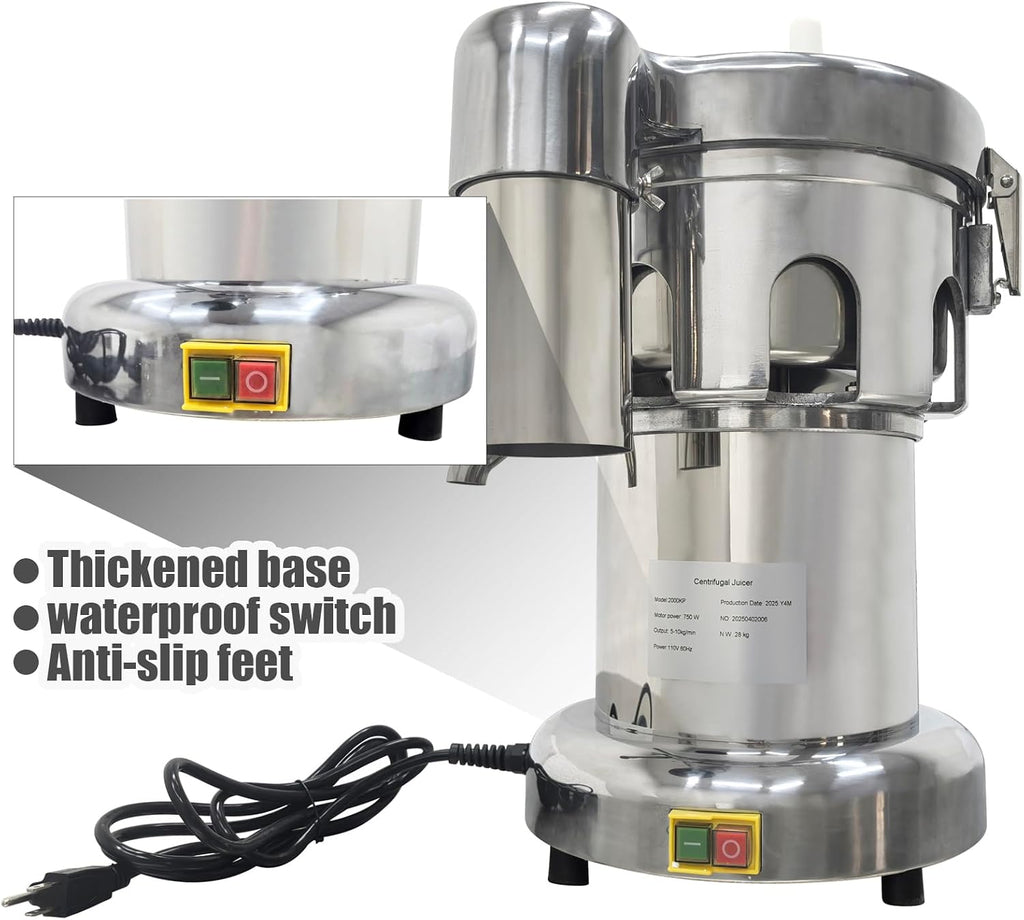 INTSUPERMAI 750W Commercial Juicer Machine Heavy Duty, 110V Centrifugal Juicers, Output Juice 22-30 lb/min, #304 Stainless Steel Electric Fruit Juicer for Gym Clubs, Canteens