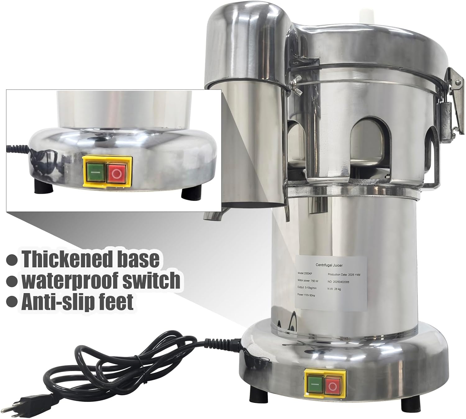 INTSUPERMAI 750W Commercial Juicer Machine Heavy Duty, 110V Centrifugal Juicers, Output Juice 22-30 lb/min, #304 Stainless Steel Electric Fruit Juicer for Gym Clubs, Canteens
