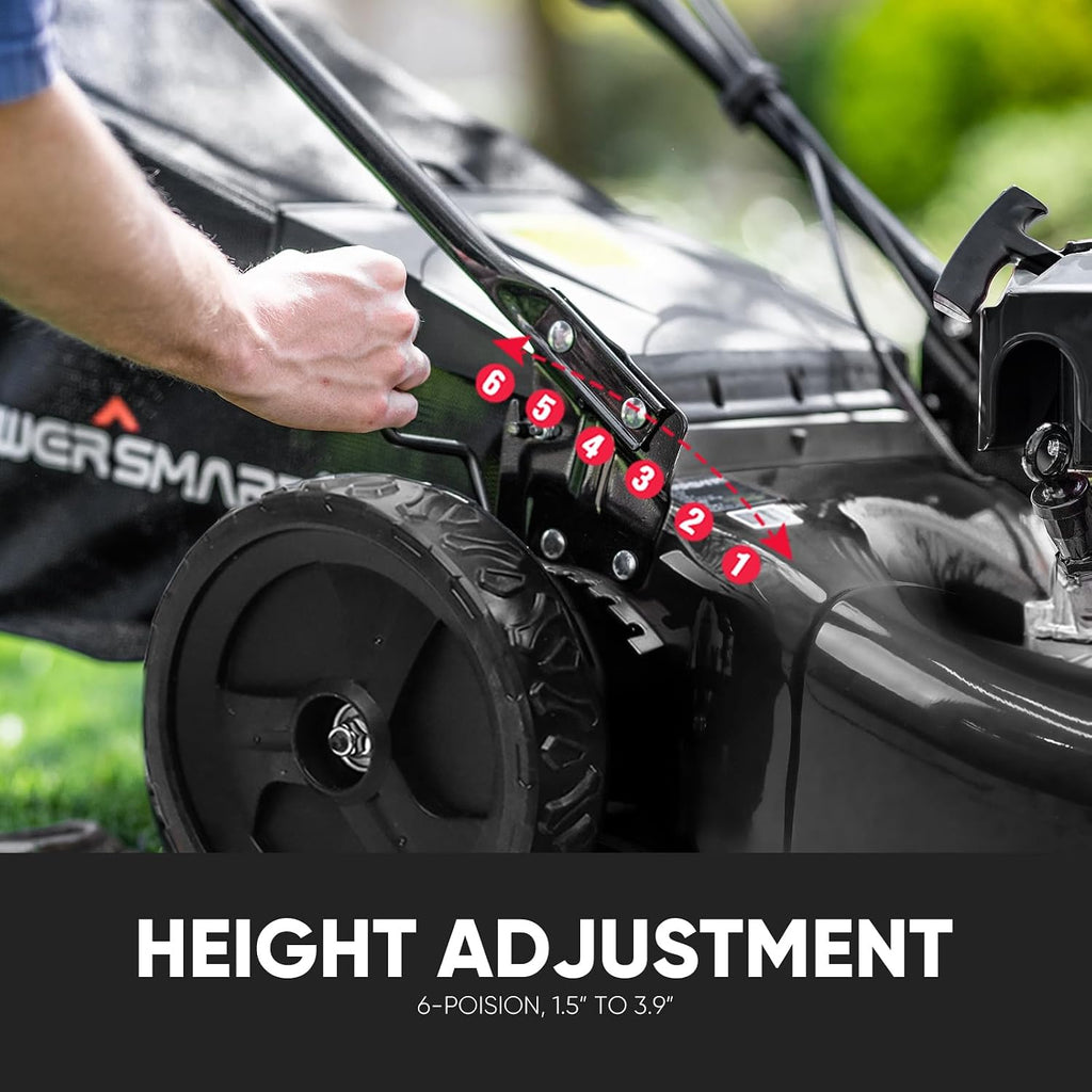 PowerSmart 22-Inch Self Propelled Gas Lawn Mower, 170cc OHV Engine, 3-in-1 Mulch/Bag/Side Discharge, Steel Deck, 6 Height Adjustment, Black