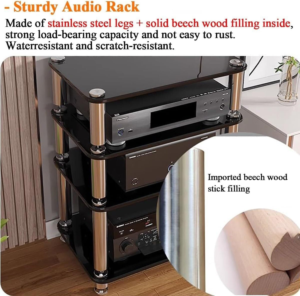 4 Tier Heavy Duty Audio Video Equipment Rack, Stereo Receiver Storage Unit for Home Office