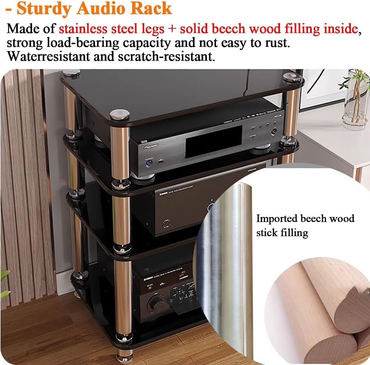 4 Tier Heavy Duty Audio Video Equipment Rack, Stereo Receiver Storage Unit for Home Office