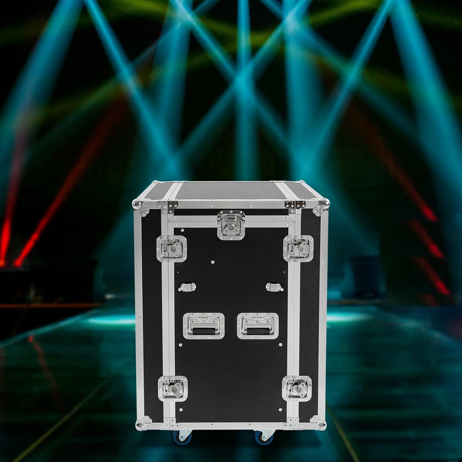 14U PA DJ Rack with 2 DJ Table Tops, 661LBS Recording Studio Racks Audio Equipment Cabinet, Mobile Stereo Rack with 4 Lockable Wheels for Studio/Wedding (14U)