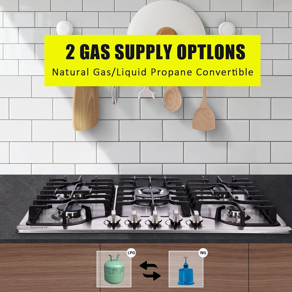 30 Inch Gas Cooktop, 5 High Efficiency Burners Gas Stovetop Built-in Stainless Steel Gas Stove Propane/Natural Gas Convertible Gas Hob