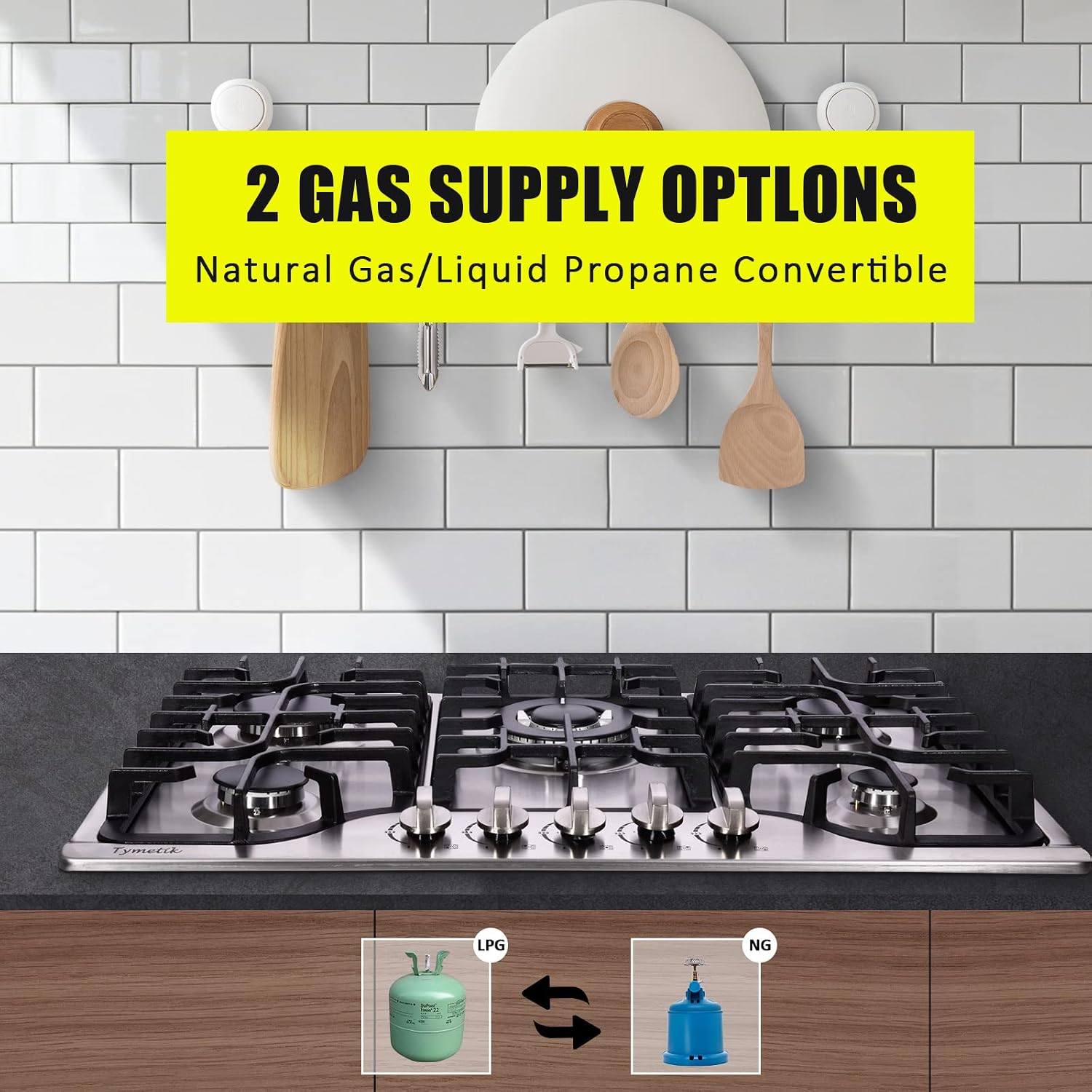 30 Inch Gas Cooktop, 5 High Efficiency Burners Gas Stovetop Built-in Stainless Steel Gas Stove Propane/Natural Gas Convertible Gas Hob
