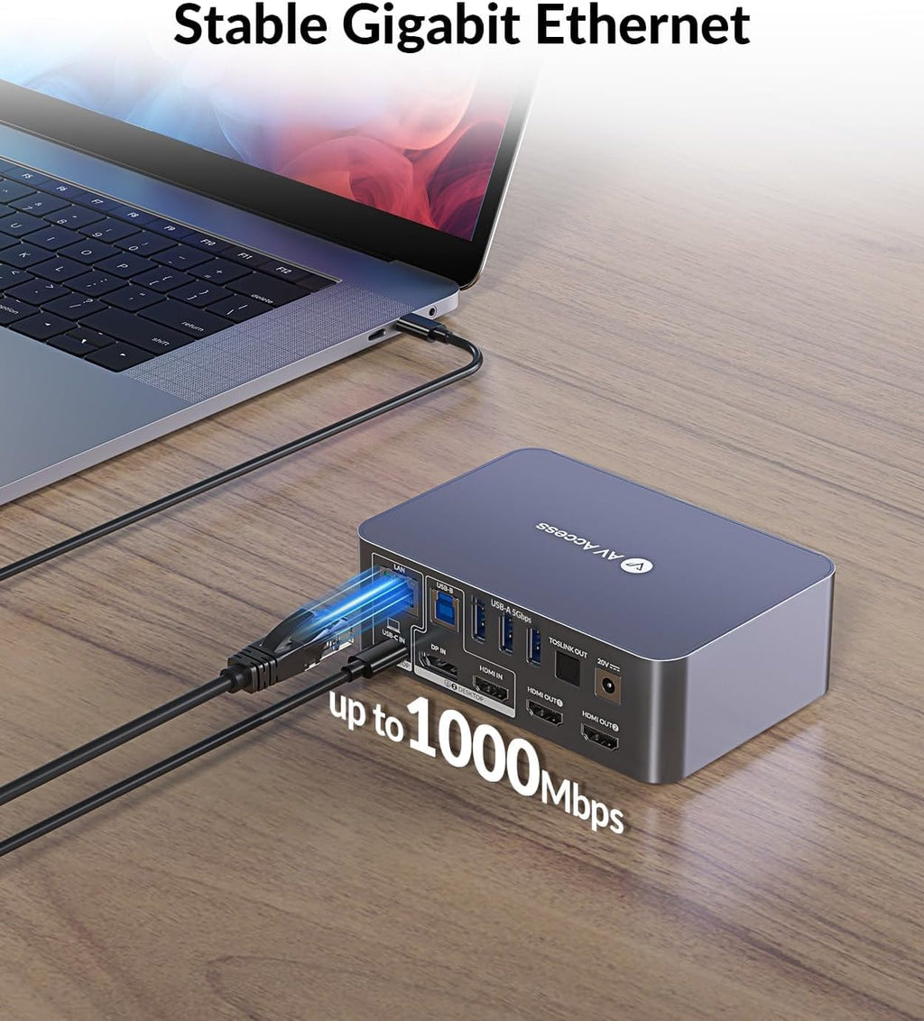 AV Access Dual Monitor KVM Docking Station for Laptop & Desktop, GbE, EDID, 5xUSB-A, HDMI 4K@60Hz USB C KVM Switch 2 Monitors 2 Computers, 60W Laptop Charge, for Home Office Workstations (iDock C10)