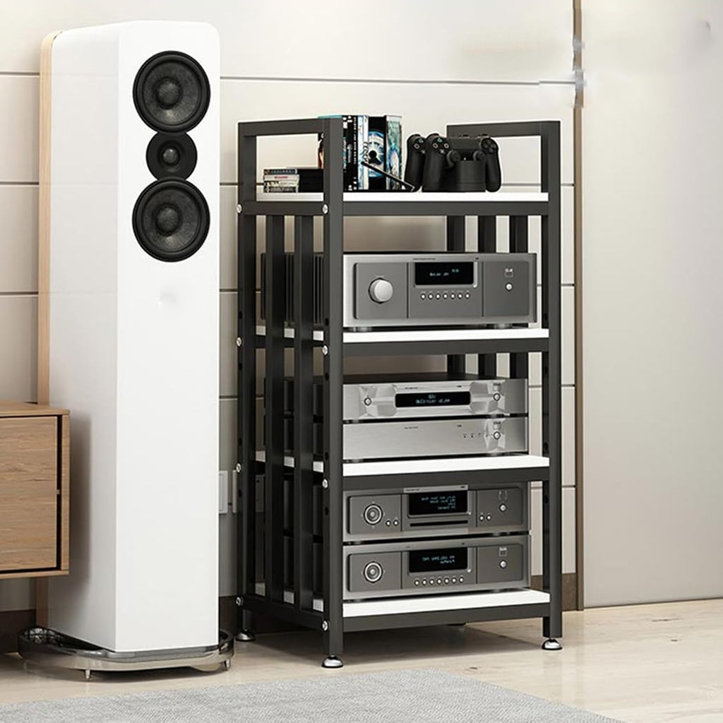 4-Tier Storage DVD CD Player Stand, Wooden AV Media Cabinet, Stereo Rack for Home/Office/Theater, Amplifier & Audio Video Component Storage Solution