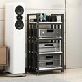 4-Tier Storage DVD CD Player Stand, Wooden AV Media Cabinet, Stereo Rack for Home/Office/Theater, Amplifier & Audio Video Component Storage Solution