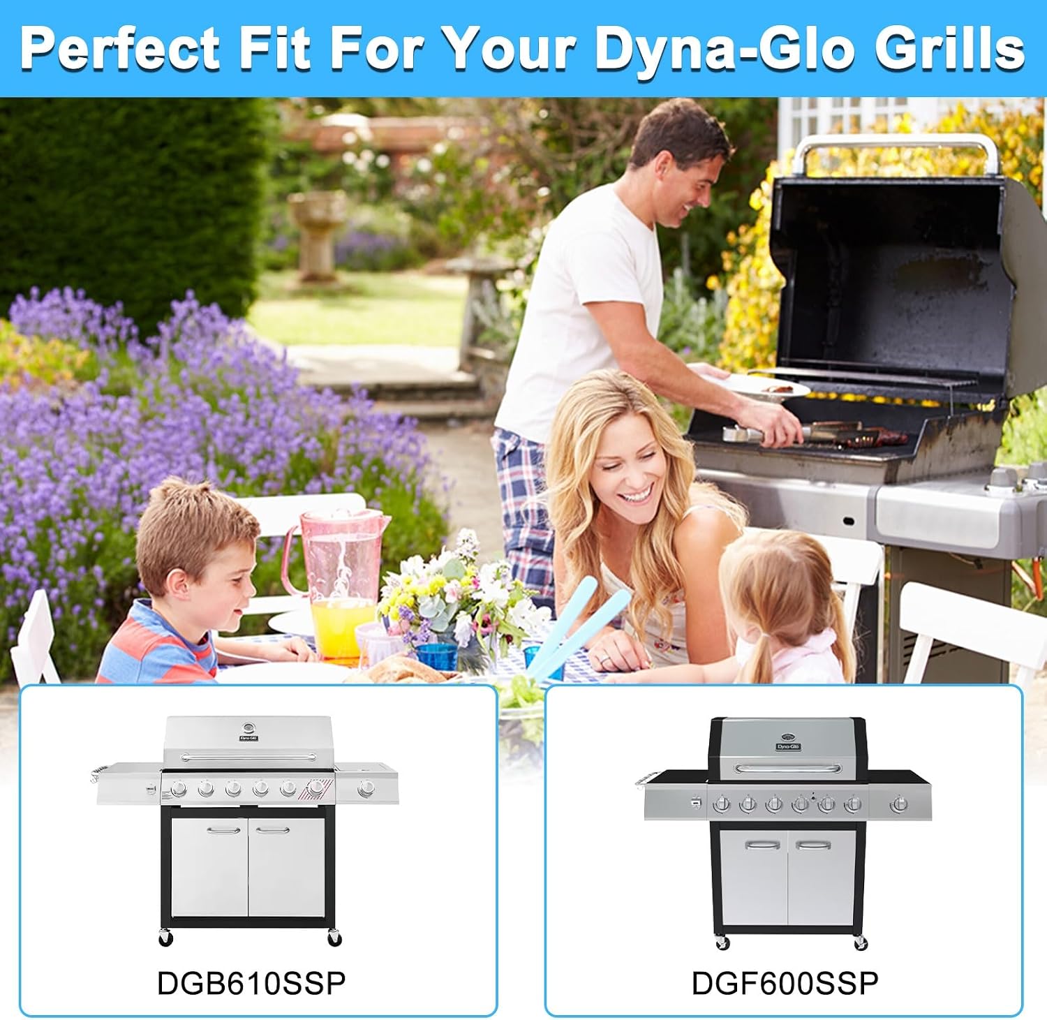 Grill Replacement Parts for Dyna-Glo DGB610SSP DGF600SSP, Drip Pan Grease Tray & Grill Grates & Heat Tents for Dyna Glo DGB610SSP 6 Burner Grill Models