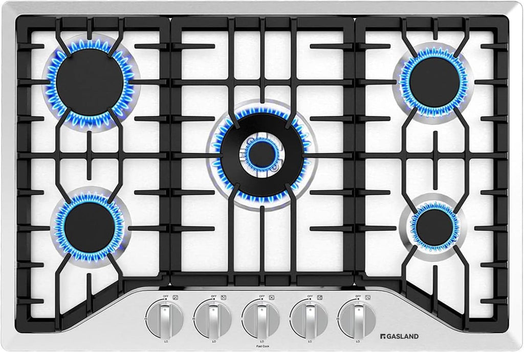 GASLAND 30 Inch Gas Cooktop, PRO GH2305SF 5 Burner Propane Stovetop, Built-in NG/LPG Convertible Cooktops, Gas Countertop Plug-in with Thermocouple Protection, Stainless Steel