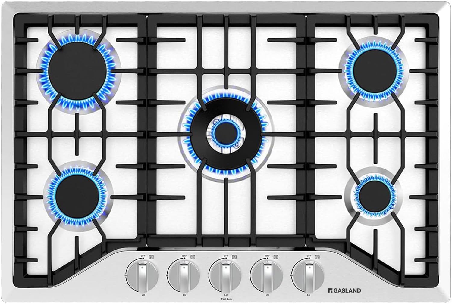 GASLAND 30 Inch Gas Cooktop, PRO GH2305SF 5 Burner Propane Stovetop, Built-in NG/LPG Convertible Cooktops, Gas Countertop Plug-in with Thermocouple Protection, Stainless Steel