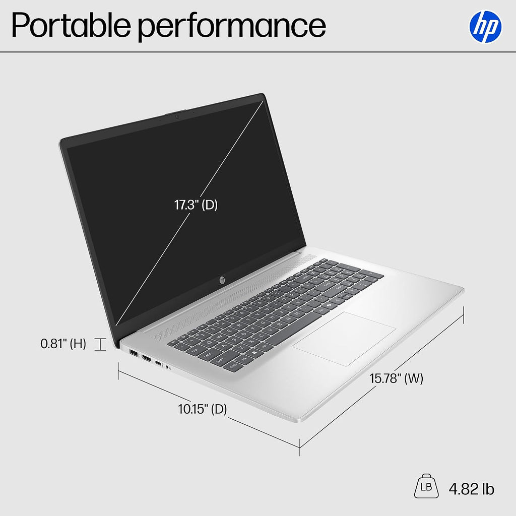 HP Touch Screen Laptop, 17.3' HD+ LED Touchscreen Laptop Computer, Windows 11 Laptop 32GB RAM 1TB SSD, AMD Ryzen 5 7430U Processor, Copilot AI, SageNova Earphones, Silver