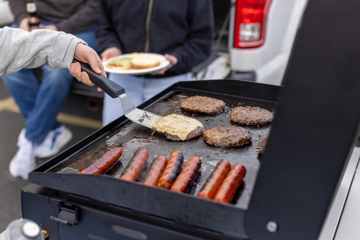 Gridiron Gameday 24' Portable Propane Grill – Flat Top Tabletop Griddle with Hinged Lid, 24,000 BTUs, Flamethrower Ignition, Dual Heat Zones, Adjustable Legs for Tailgating, Camping & Outdoor Cooking