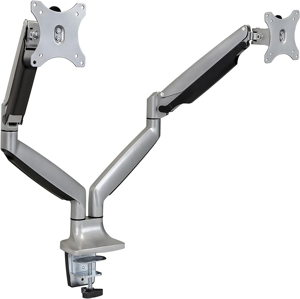 Mount-It! (MI-1772) Dual Monitor Arm Mount Desk Stand Two Articulating Gas Spring Height Adjustable Arms | Fits Up To 32' VESA 75 100 Compatible Screens | C-Clamp and Grommet Bases (Silver)