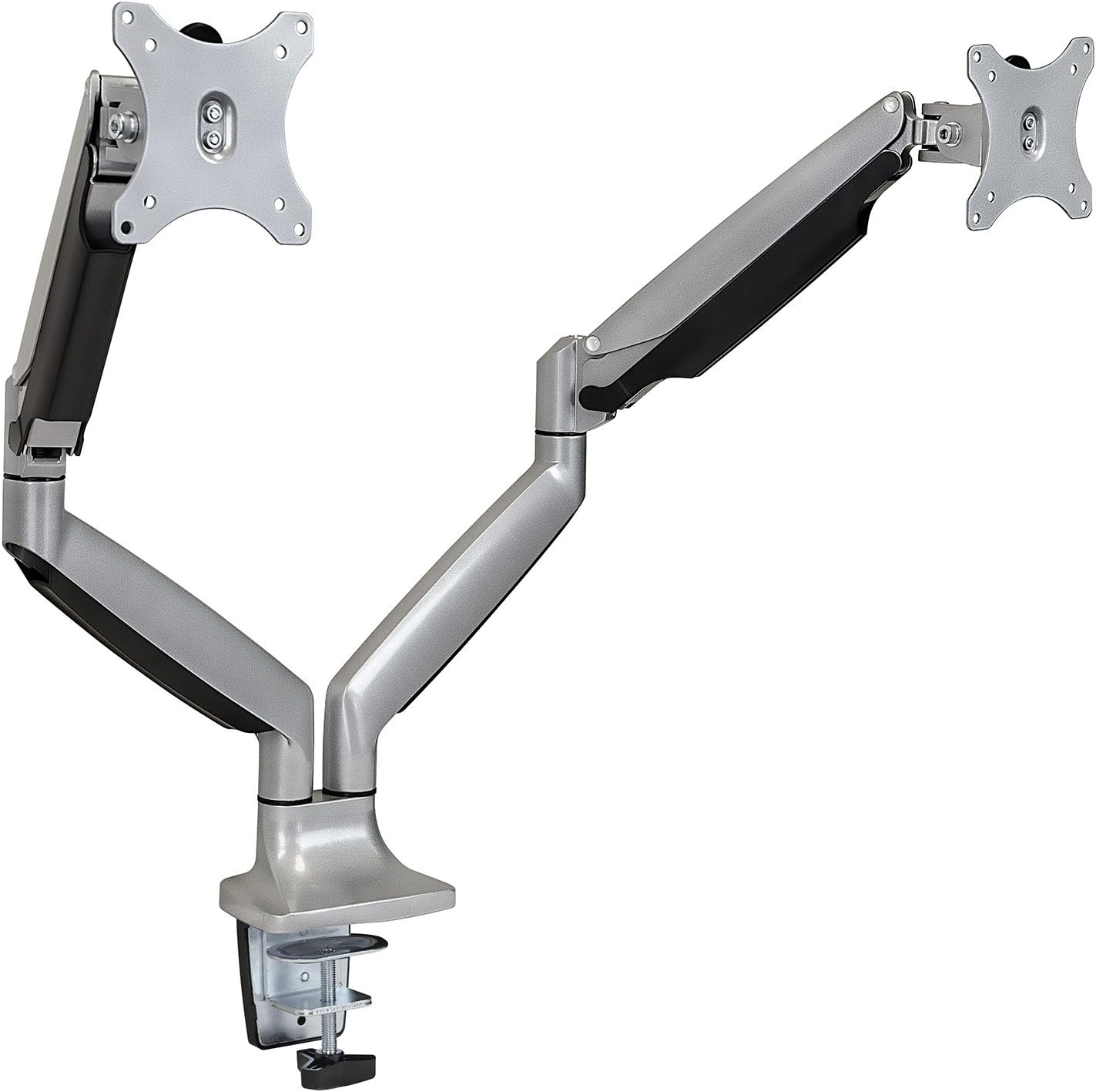 Mount-It! (MI-1772) Dual Monitor Arm Mount Desk Stand Two Articulating Gas Spring Height Adjustable Arms | Fits Up To 32' VESA 75 100 Compatible Screens | C-Clamp and Grommet Bases (Silver)