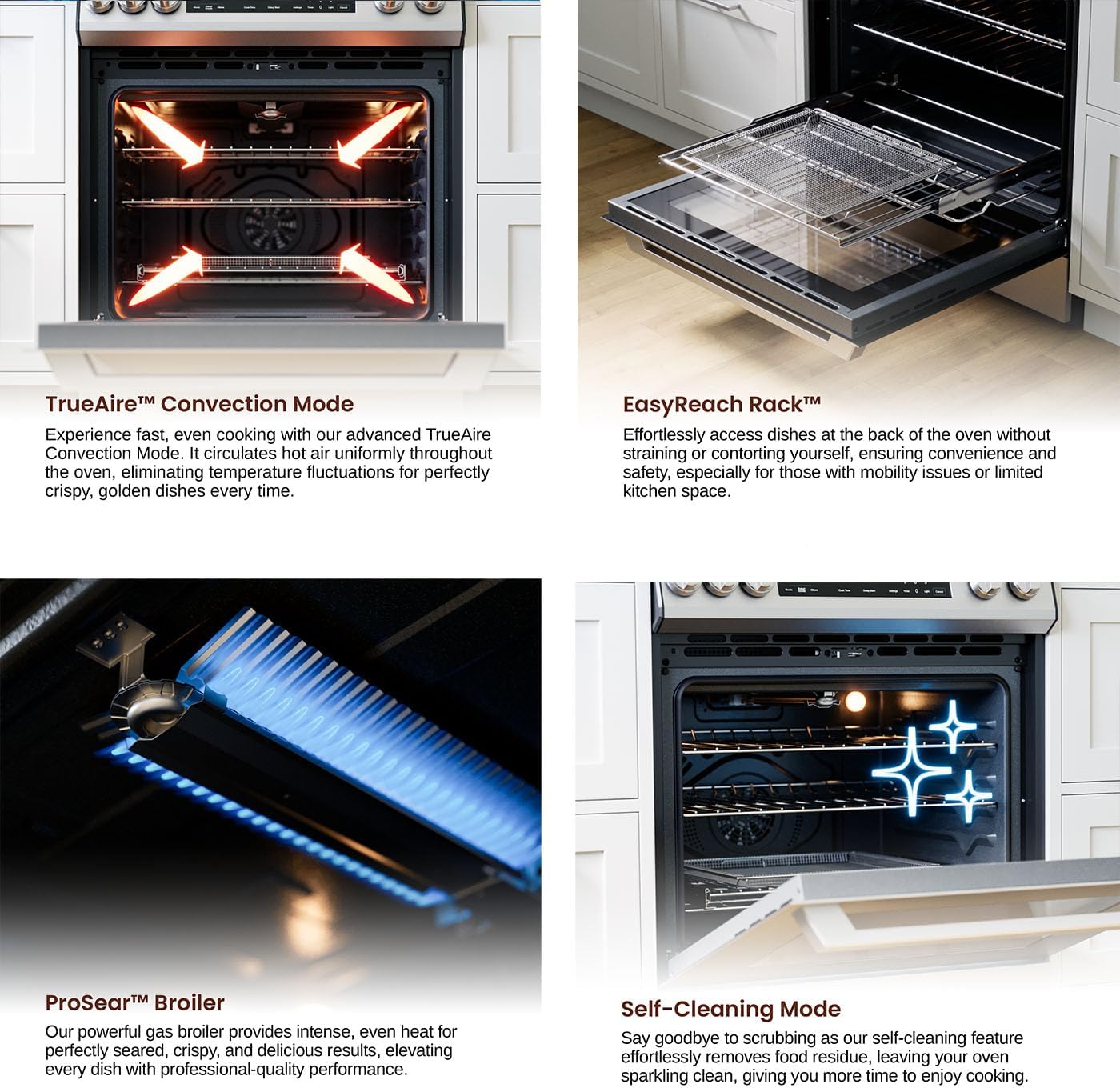 Rangaire RRG303GS 30' Glass Touch Gas Range Oven - Stainless Steel, Sealed Burners, True Convection, Self Cleaning, Easy Reach Racks