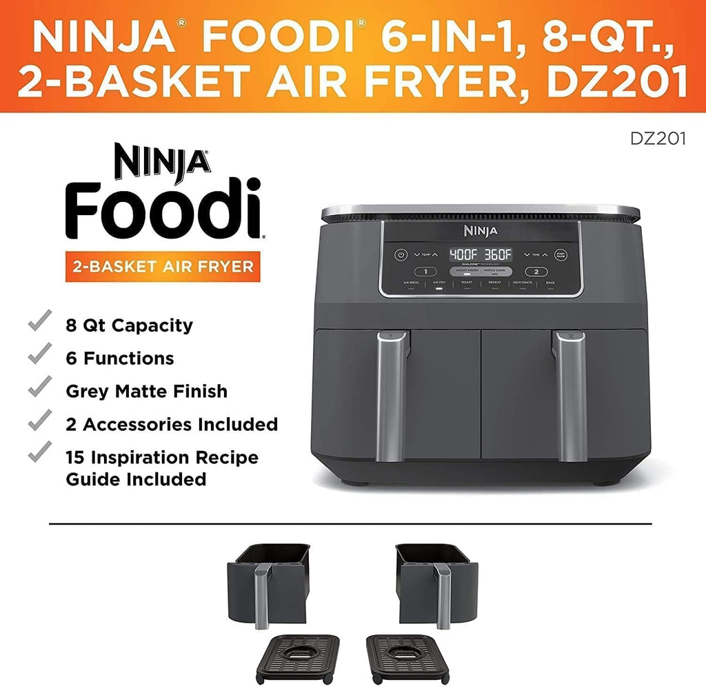 Ninja Foodi DZ100 4-in-1 8-qt 2-Basket Air Fryer with DualZone Technology Black (Renewed)