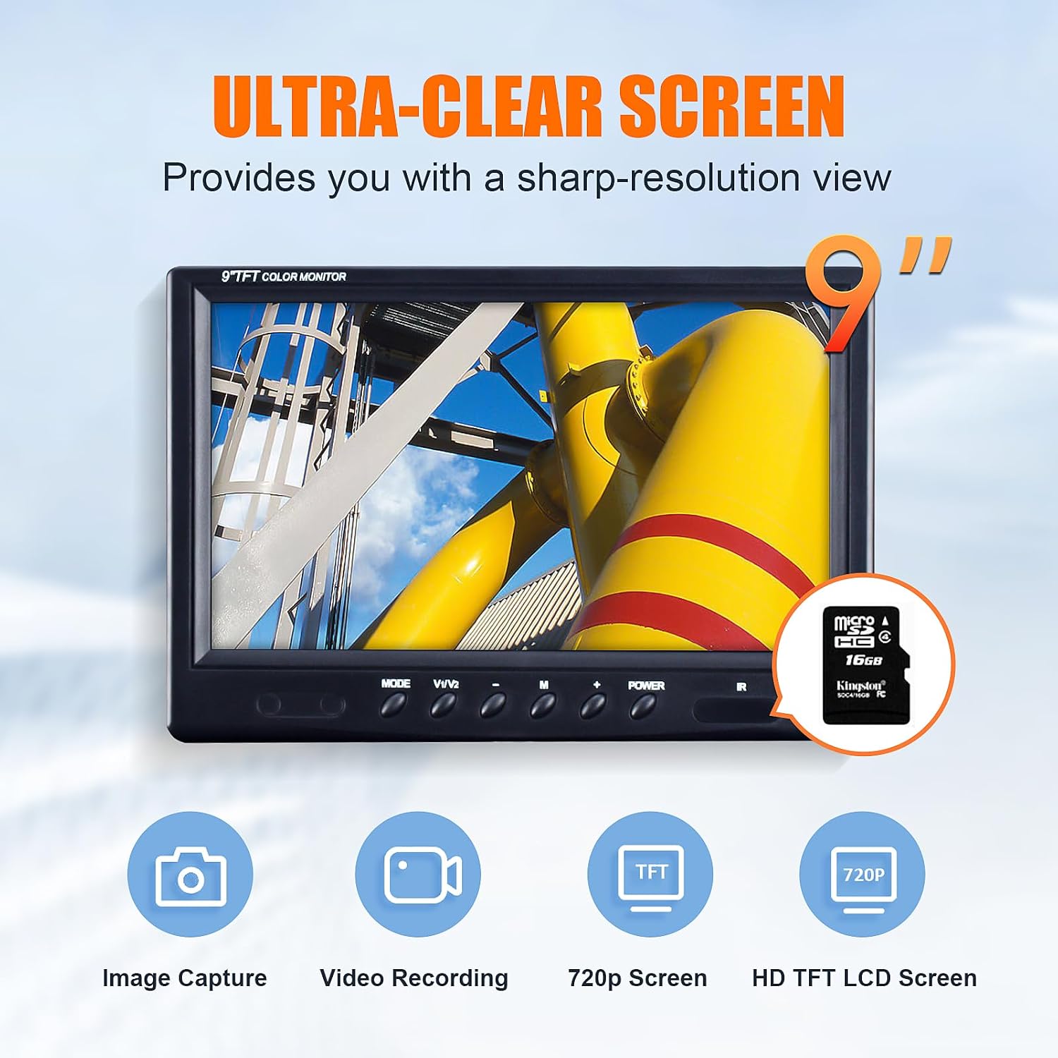 Sewer Camera Replacement Ultra High Definition 9inch Display Screen w/16GB DVR Video Rcording,JQKJCAM Drain Pipe Borescope Accessory,Monitor of Pipe Inspection Camera SP09A SP09F 9600F WP90F